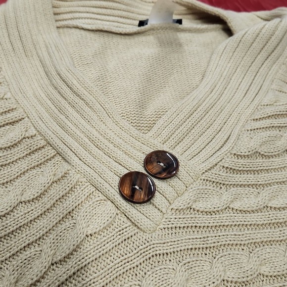 VENUS WOMENS Size Medium KNIT LONG SLEEVE BEIGE V-NECK HIGH LOW FRONT SWEATER - Picture 4 of 11